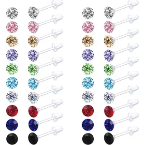 Plastic Earrings 80pcs Colorful Cubic Zirconia for Gril  medical grade plastic Post earrings sensitive ears 3mm stud women hypoallergenic