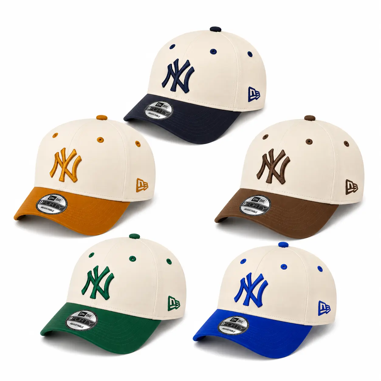 New Era 9FORTY MLB NY Yankees Adjustable Strapback Cap for Men Women, Baseball with Curved Brim, Metal Buckle with MLB Logo, Black Orange Brown Green Blue Color, Back to School 2026