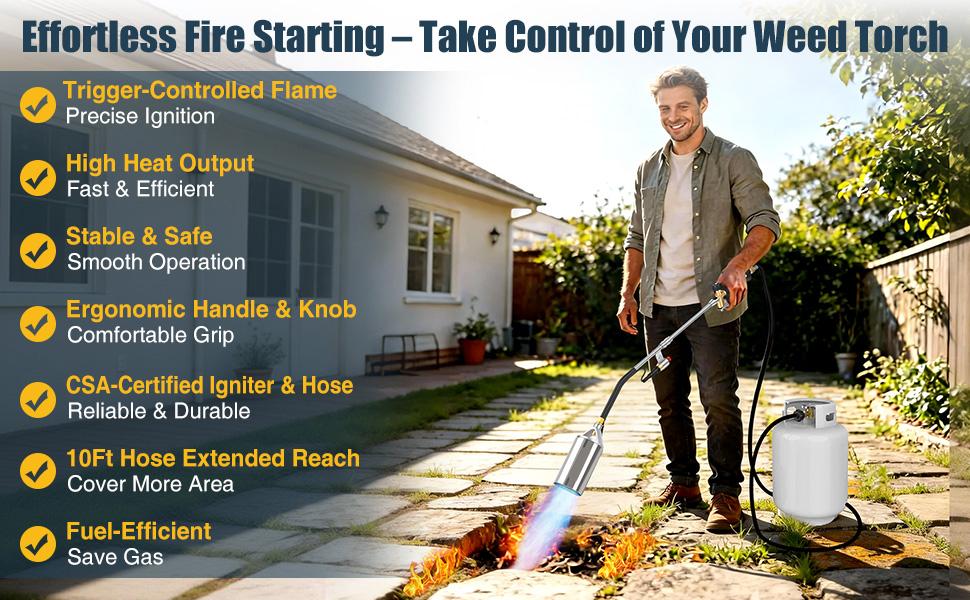 Propane Torch Weed Burner,Blow Torch,Heavy Duty,High Output Flamethrower with Turbo Trigger Push Button Igniter and 10 FT Hose for Roof Asphalt,Ice Snow,Road Marking