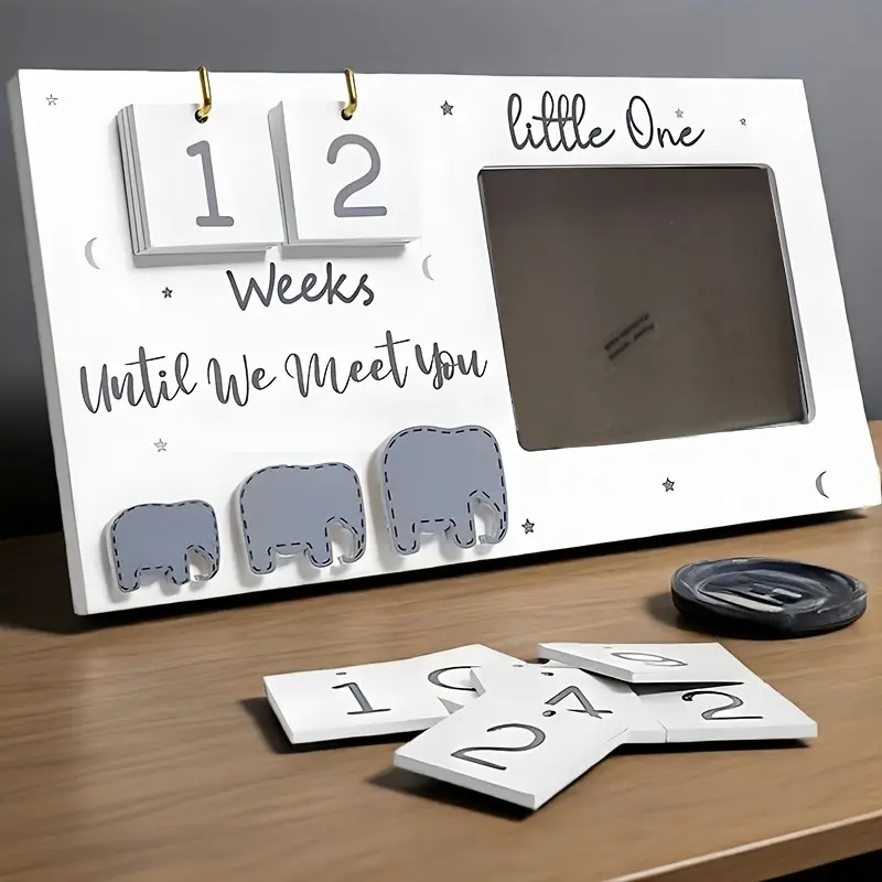 Wooden Photo Frame for Pregnancy and Baby Growth Photos, Includes 20 Digital Cards and Hemp Rope, Ideal for Living Room and Bedroom Decor