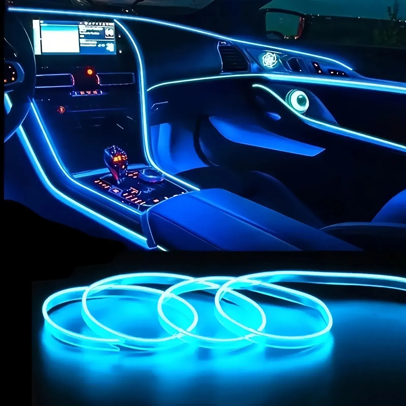 Seven-Color LED Car Interior Atmosphere Light Strip, RGB Neon Fiber Optic Dashboard Ambient Lighting USB Driver Included, Car Decorative Light, LED Lights Car, Interior Led Vehicle, Car Atmosphere Lamp