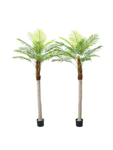 2pcs Artificial Palm Tree, 6.9ft Artificial Tropical Coconut Tree, Outdoor Indoor Decor Fake Plants With 15pcs Adjustable Leaves,Artificial Palm Tree In Pot For Patio, Poolside Decor