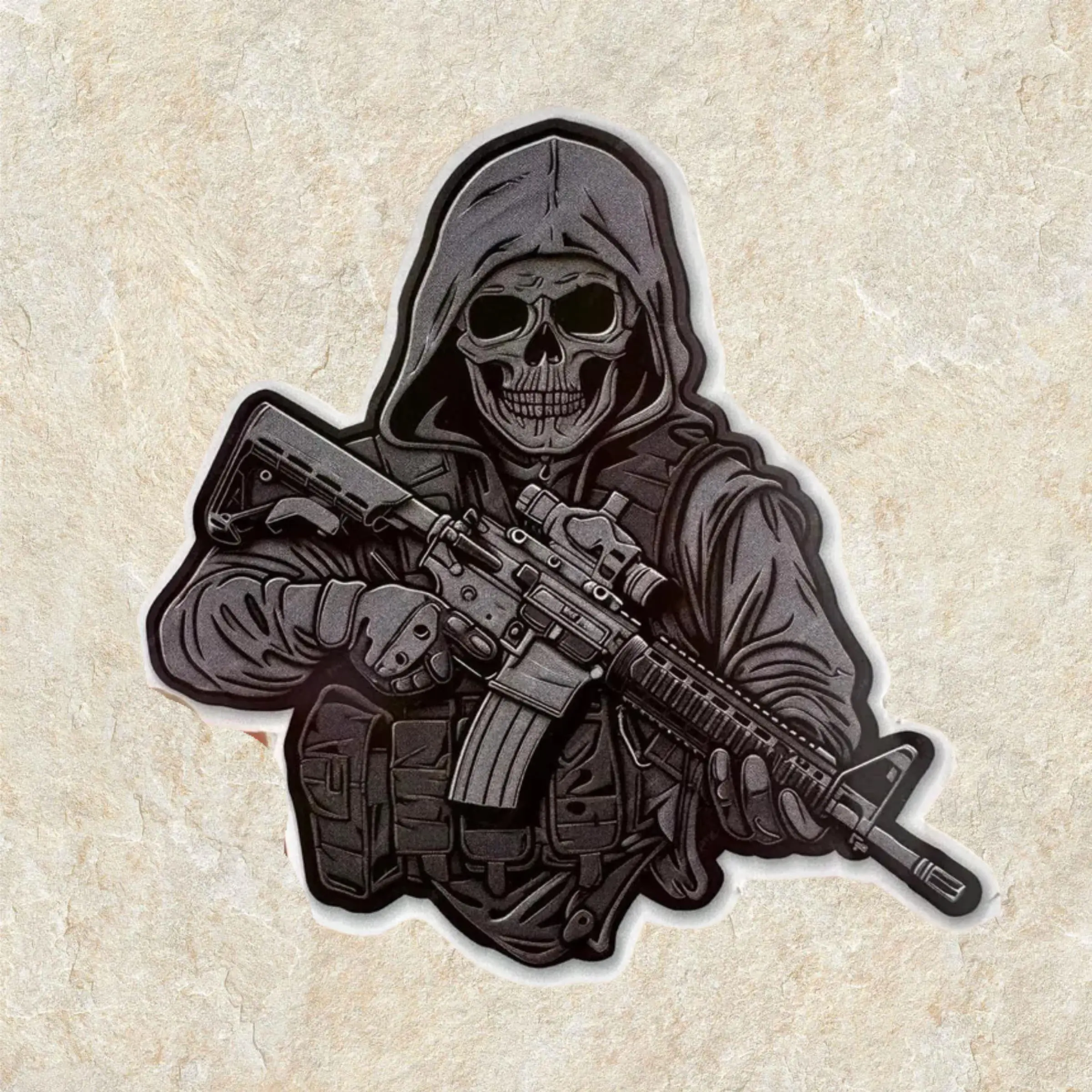 Grim Reaper Tactical Soldier Sticker – Military Gun Rights Vinyl Decal for Car or Laptop