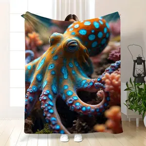 Cozy Ocean-Themed Flannel Blanket Suitable for - Use - Soft Warm Bedspread with Cute Octopus Tentacle & Marine Life Patterns, Machine Washable Bed for s &, Bed or Travel Use.Thin Blanket Dream Workshop