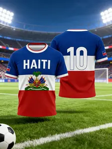 Short-sleeved shirts for the Haitian football team, football fan shirts in the style of the Haitian flag, jerseys for supporters of the World Cup matches, personalized gift-style men's and women's clothing