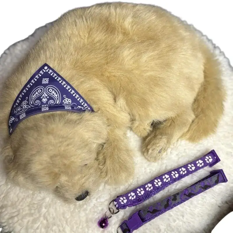 Pet Adjustable Bandana Collar Set with Bow and Decorative Design for Pets (Small Pets Or Cats) See Exact Size Of Collars In discripton