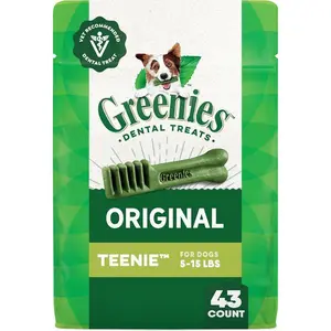 Veterinarian-Recommended Natural Dental Dog Treats Teenie Size, Original Flavor, 12 oz. Pack, 43 Count, Small Breed Dental Chews, Fresh Breath Support, Tartar Control, Daily Oral Care Treats for Dogs