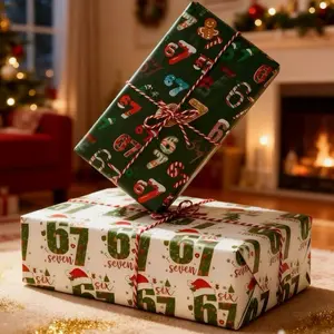 Number 67 Wrapping Paper Christmas Funny Gift Wrap Paper Unique Six Seven Pattern Holiday Wrapping Rolls 20inx30in Wide Xmas Gift Wrapping Paper for Adults 1 roll