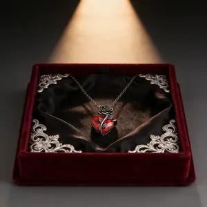 Dark Wrapped Flower Heart Rose Necklace - Women’s Love Themed Valentine’s Day Clavicle Chain