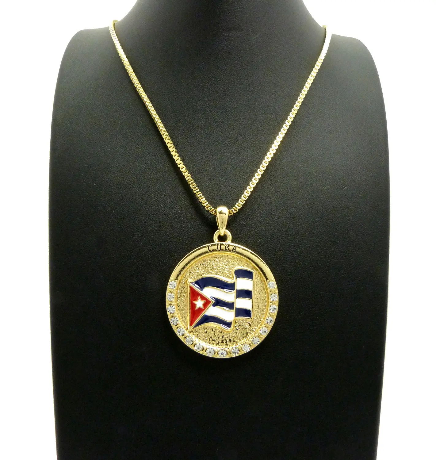 BA UNIQUE FASHION Cuba Flag Pendant Box Cuban Rope Chain Fashion Necklace in Gold, Silver Tone for Unisex