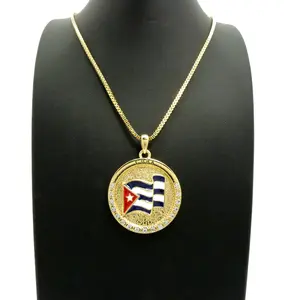 BA UNIQUE FASHION Cuba Flag Pendant Box Cuban Rope Chain Fashion Necklace in Gold, Silver Tone for Unisex