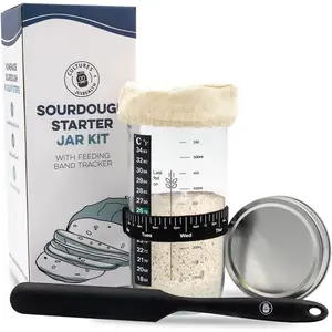 Sourdough Starter Jar Kit | Easy DIY Breadmaking Kit  Sourdough Bread | Essential Baking Supplies  Homemade Bread | Glass Jar With Spatula Baking Set | Fermentation Set