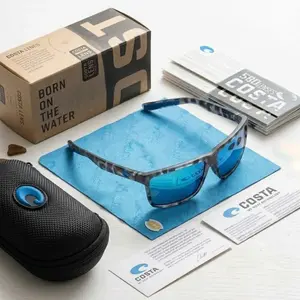 Costa Del Mar Polarized Sunglasses – Deep Water Camo Frame with Blue Mirror Lens – Complete Set Included