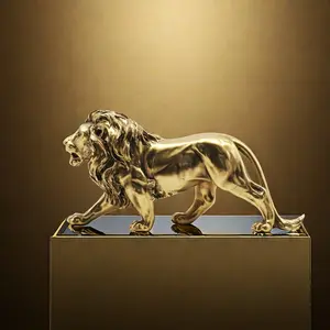 Golden Lion Statue Resin Animal Sculpture, Luxury Art Craft, Home Office Desk Decor, Gift for Successful Men, Father's Day Present