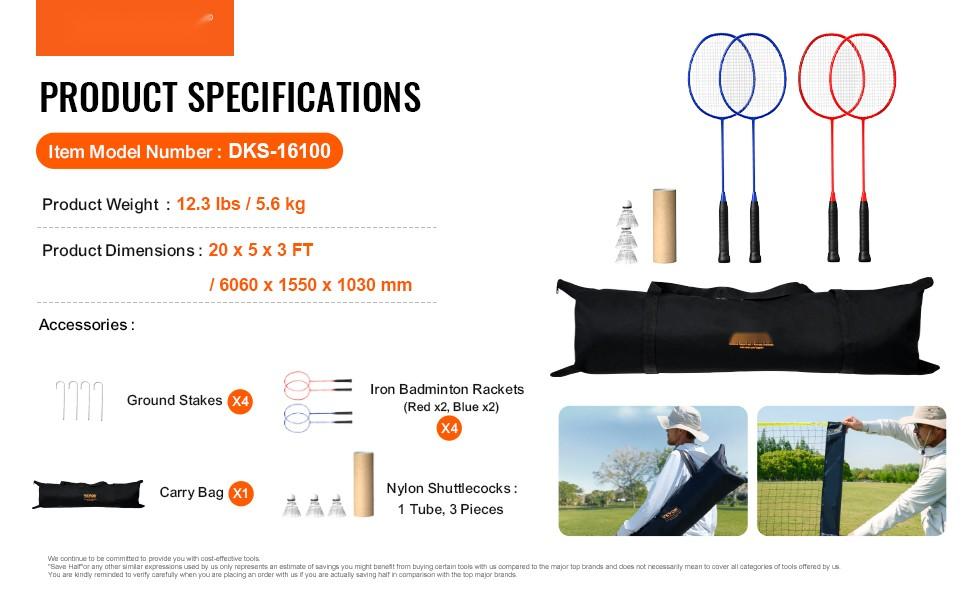 Height Adjustable 20ft Wide Portable Sports Net Set For Badminton, Volleyball, Pickleball And Tennis — Foldable Net With Poles, Stand, Carry Bag, Rackets, Nylon Shuttlecocks, Suitable For Backyard, Indoor And Outdoor Use