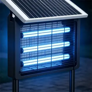 Outdoor Solar Mosquito Zapper Light, 3 LED Tubes USB Rechargeable Fly Killer, Weatherproof Standing Insect Trap for Patio Deck Backyard Camping