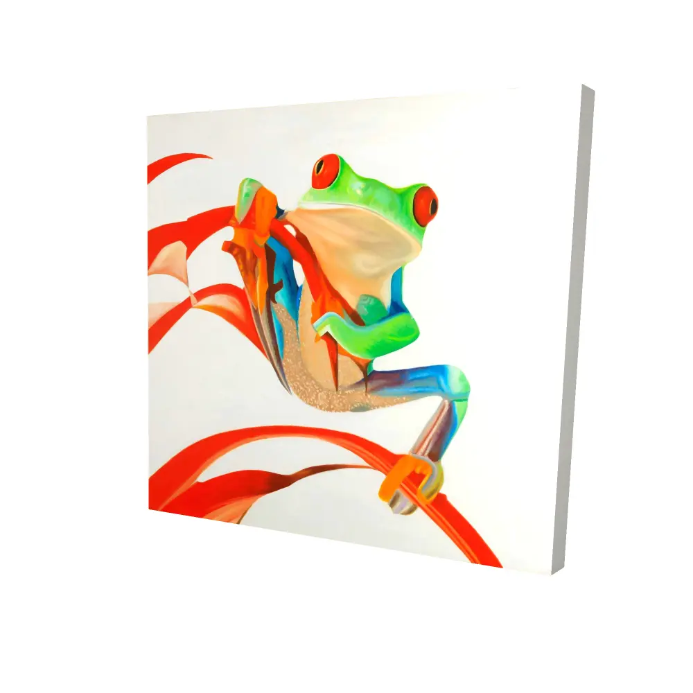 360 stand Red-Eyed Frog Wall Print - 8x8 in, Artistic Vivid Colors Nature-Inspired Photo, Bedroom Reptile Home Decor & Decoration, Animals, Tree, High Def Print, Bedroom Decor, Durable