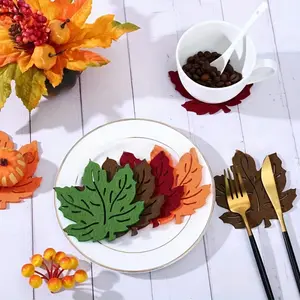 8pcs Thick Heat-Resistant Cup Coasters - Realistic Maple Leaf Fall Table Decor in Orange, Red, Green, - Absorbent Non-Slip Placemats for Thanksgiving, Dining, Kitchen - Easy-Clean Surface (Hand Wash Only) - Elegant Table Setting for Coffee,