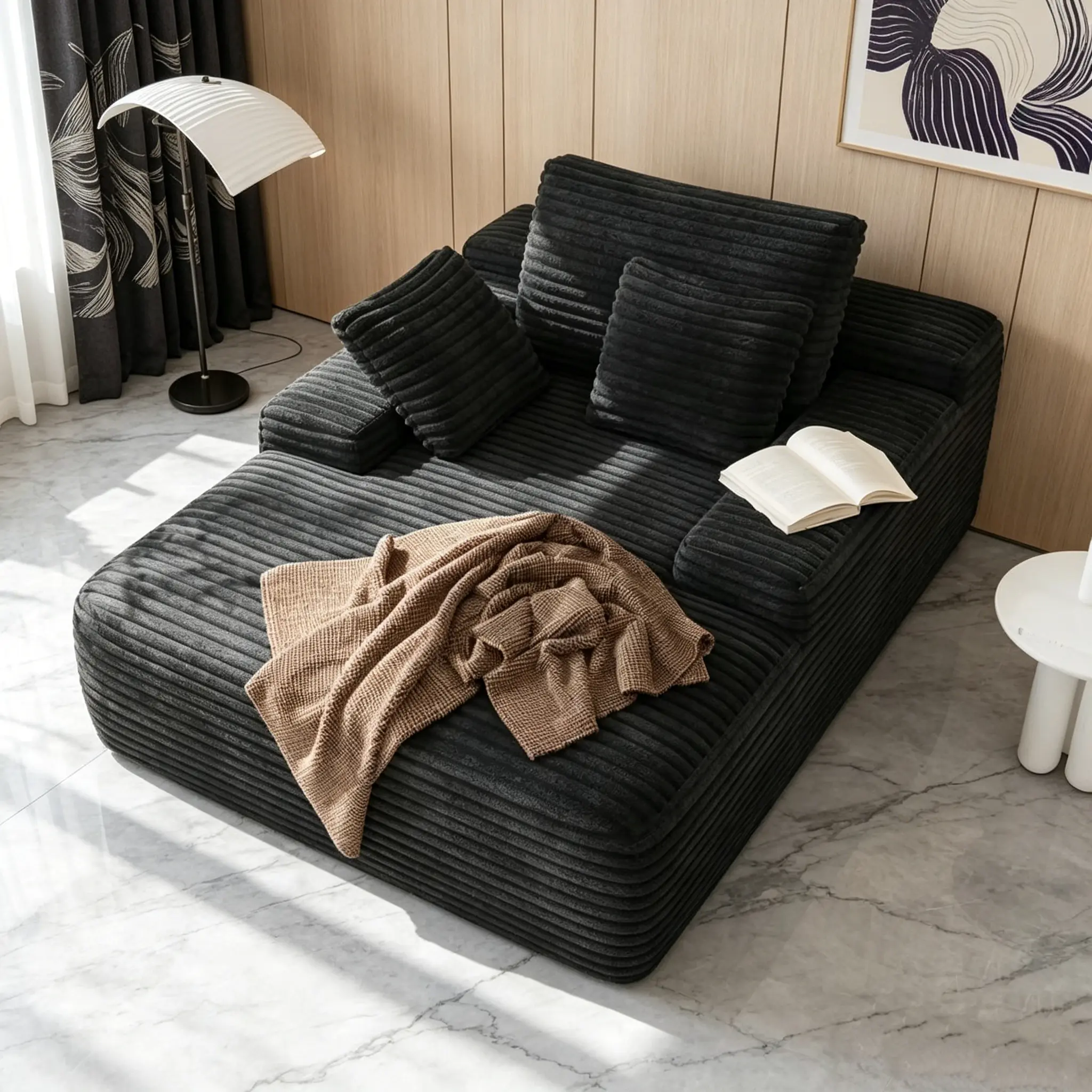 67-in Oversized Boneless Upholstered Couch Bed - Luxurious Plush Corduroy, Armrests, Throw Pillows, No Assembly Required, Office & Living Room Indoor Furniture, Thoughtful Gift, Living Room Couches