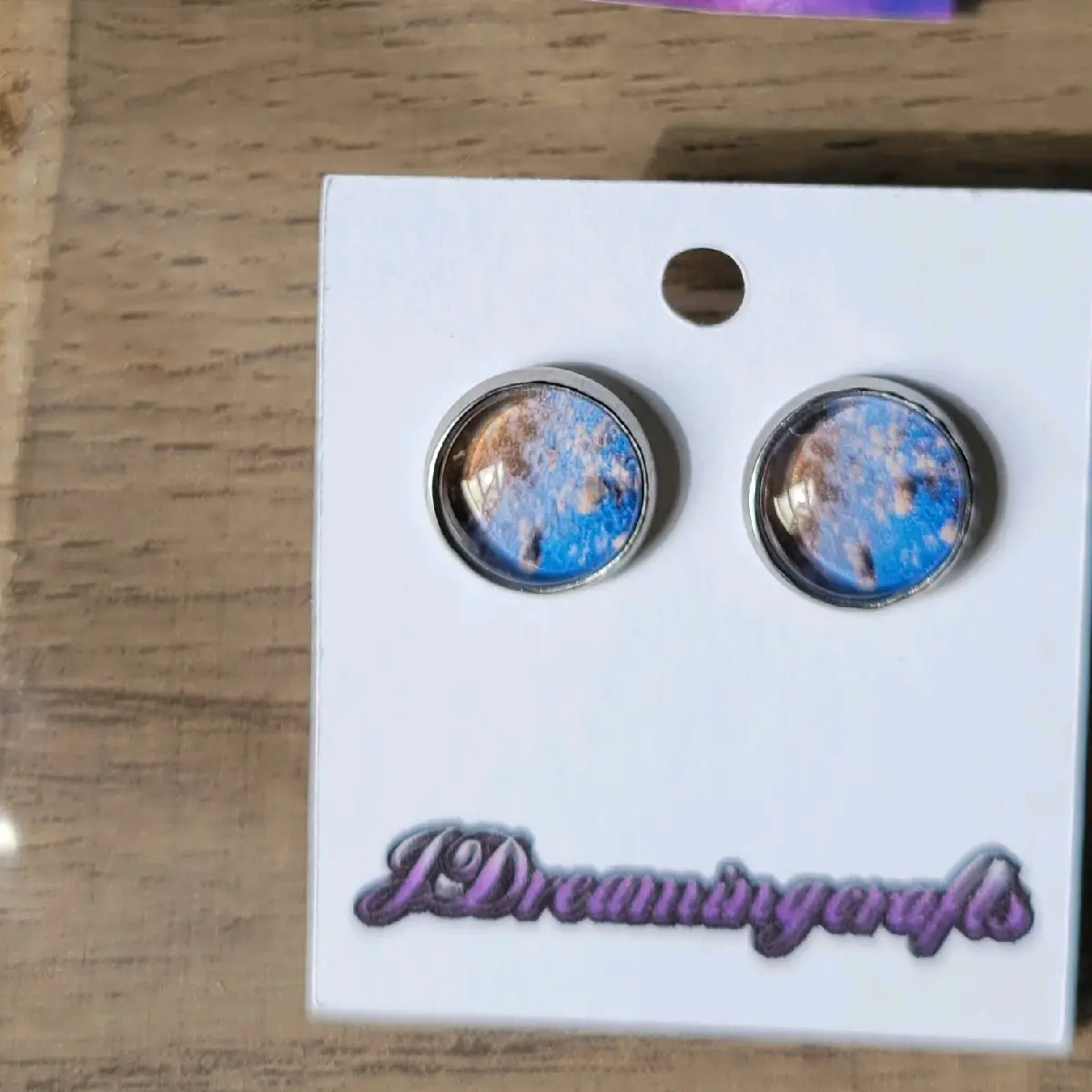 Blue Sky with Clouds Straight Post Earrings
