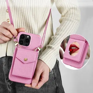 Fashionable Phone Case with Mirror, Multi-functional Phone Case with Shoulder Strap, Phone Accessories for iPhone 17 16 15 14 Plus 13 12 11 Pro Max, Cover