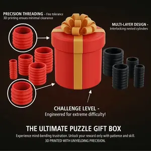 Ultimate Puzzle Gift Box (3 Sizes) — Extreme Challenge Money/Note Maze | Red/Gold, Black/Gold, Green/Red | Holiday Gift by The Maker Factory