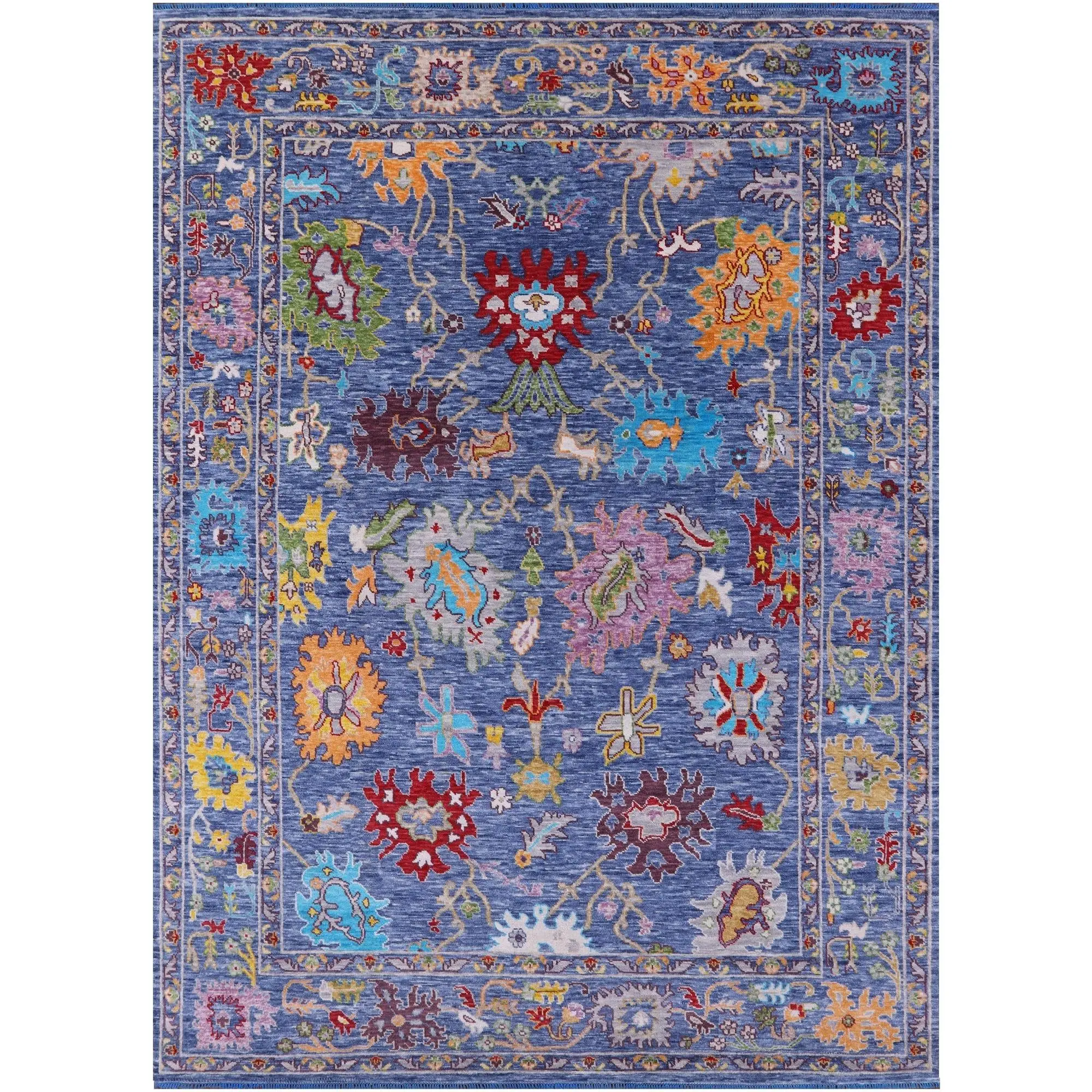 SUPER SALE Blue Turkish Oushak Hand Knotted Wool Rug - 10' 1" X 13' 11"