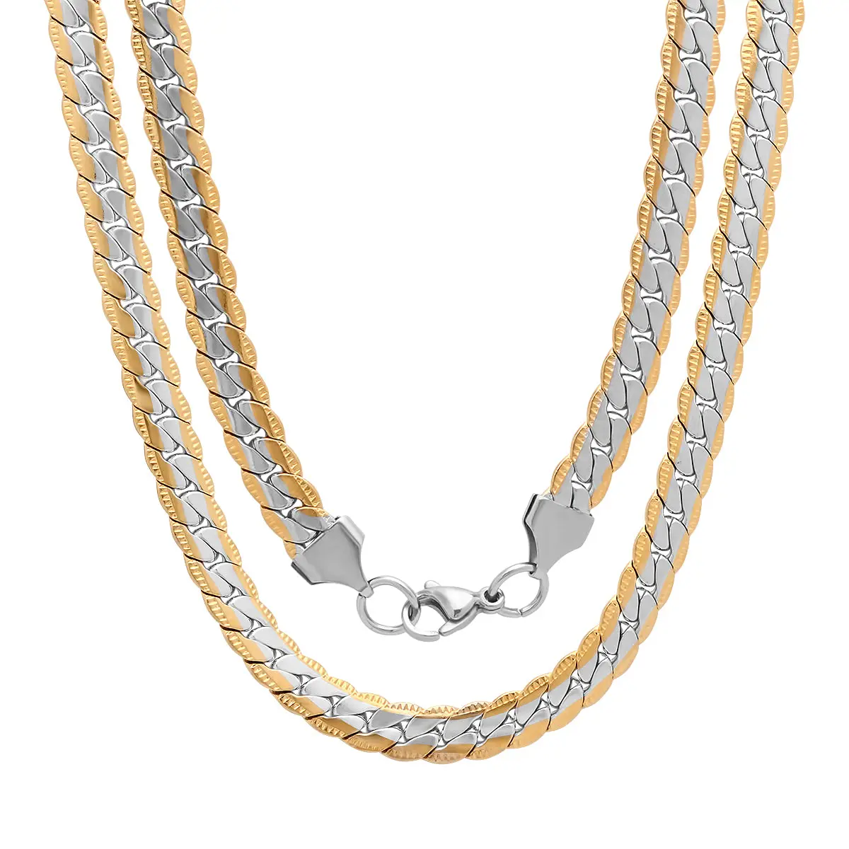 Python Two-Tone Flat Cuban Chain Link Necklace