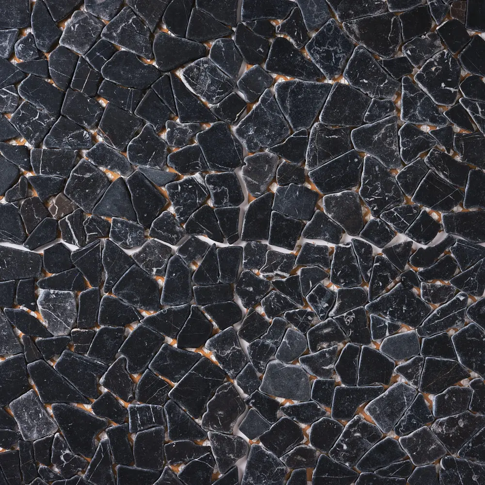 Glam Black Pebbles 12x12 Tumbled Marble Mosaic Tile Sample