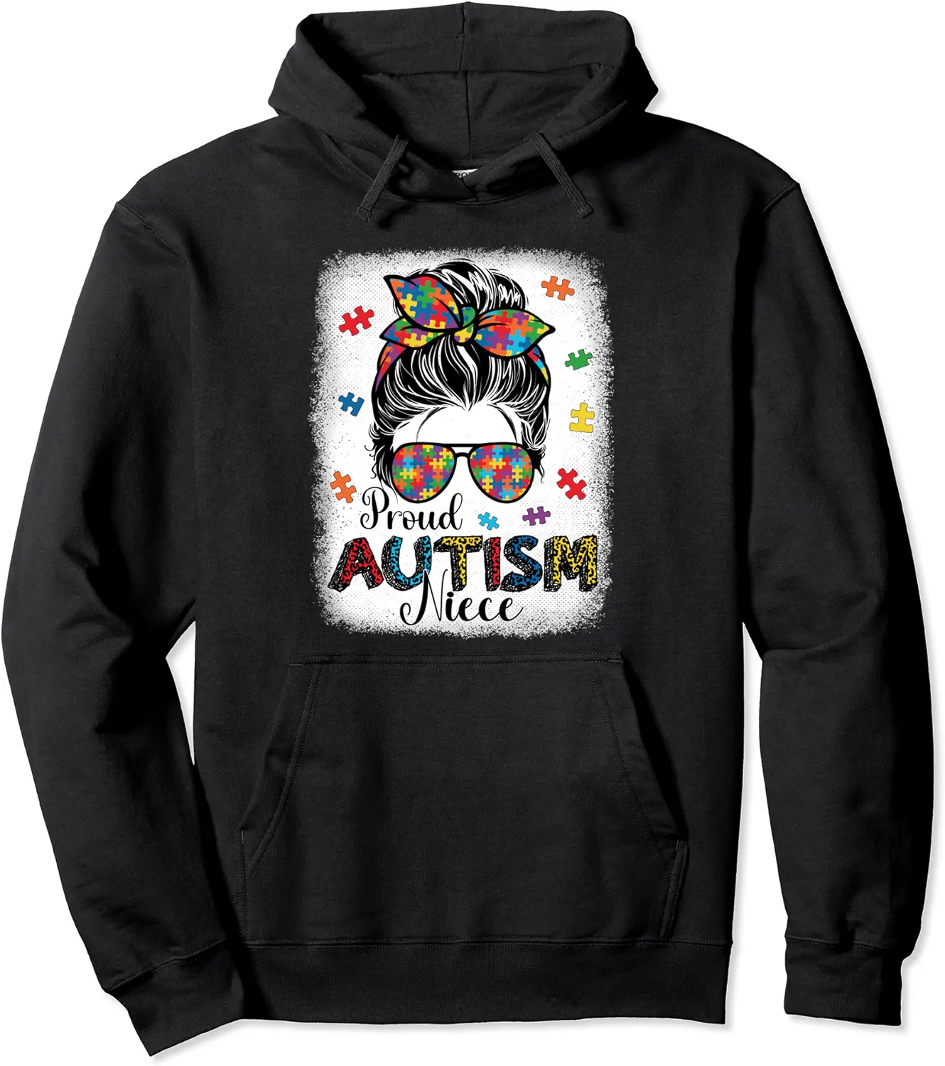 Proud Autism Niece Messy Bun Autism Awareness Puzzle Piece Pullover Hoodie - Parisbus Shop 97B0BVLKXX1B