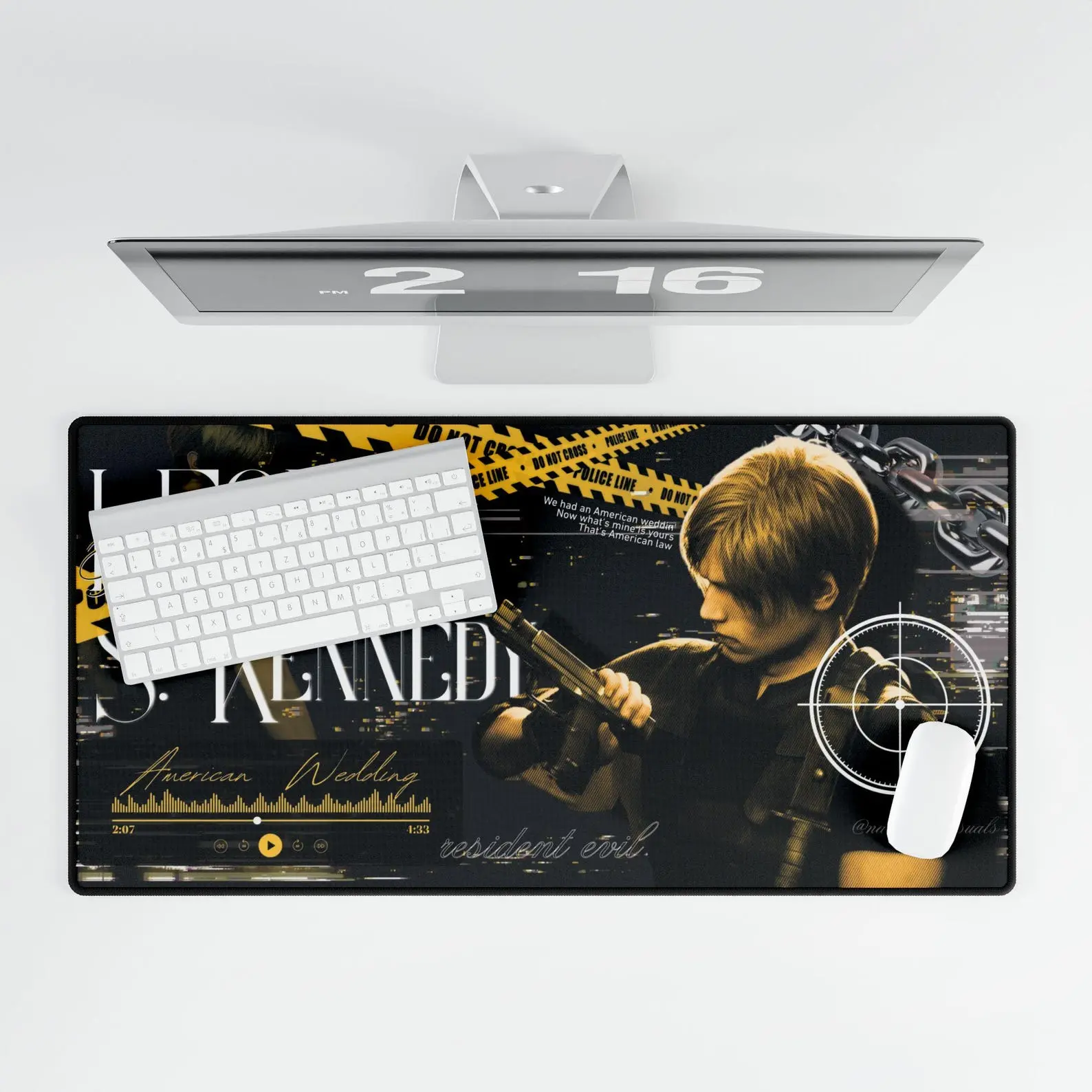 Leon Kennedy Resident Evil Merch Art Design: Tactical Yellow Gaming Desk Mat and Mousepad for Gamer Fans Gift
