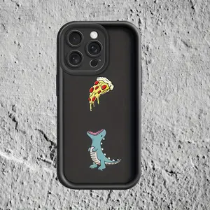 Cartoon Dinosaur Pizza TPU Case for iPhone 17 Pro Max 16 16e 15 14 Plus 13 12 Mini 11 Air X XS Straight Edge Drop-Resistant Rugged Durable Cover Shell Gift 2D printing