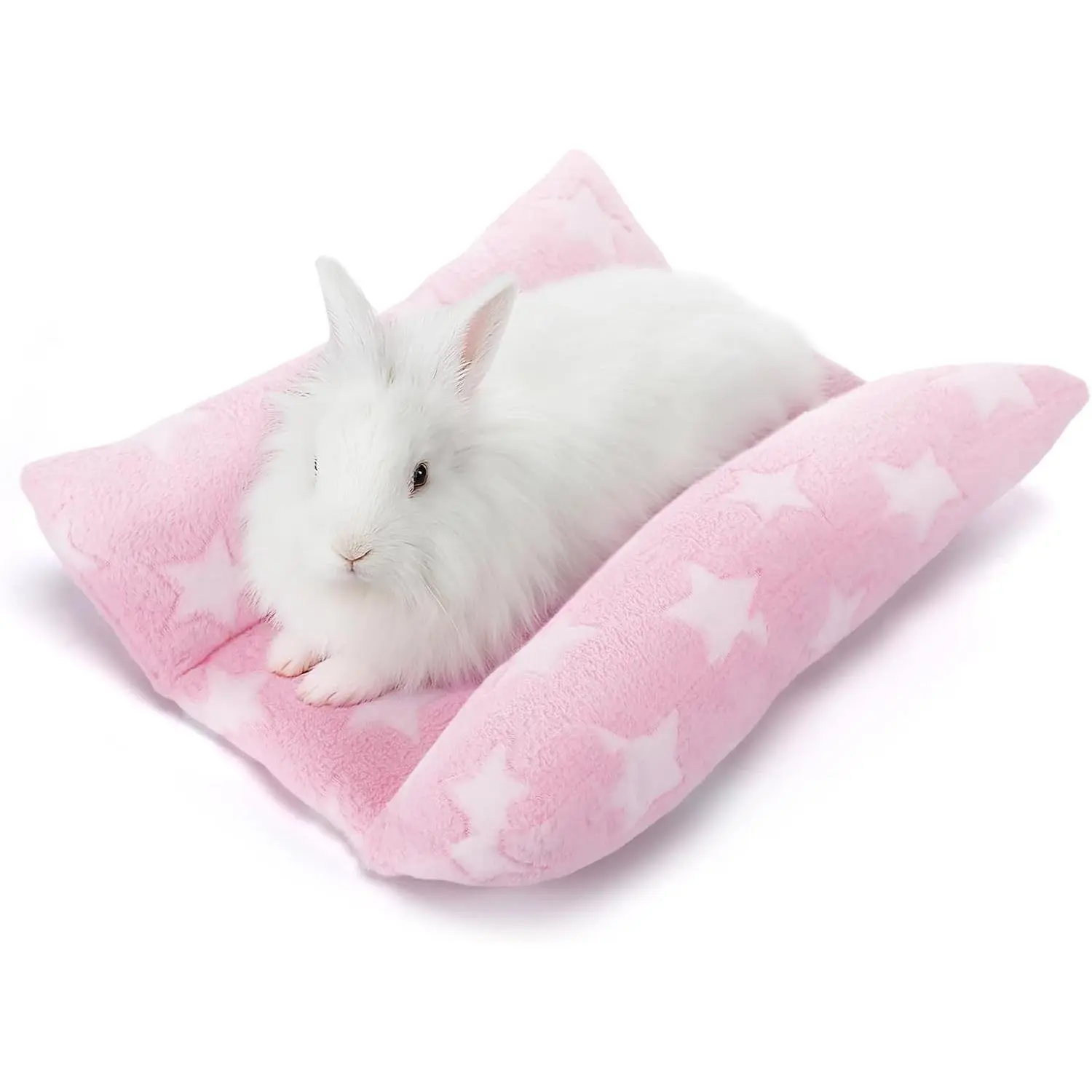 Soft Bunny Bed - 15.7" x 14" Rabbit Bed, Warm Cuddle Cushion Plush Mat for Guinea Pig, Ferret, Small Animal, Pink Stars