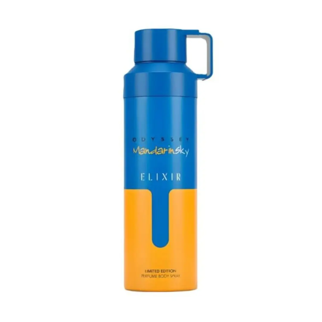 Armaf Odyssey Mandarin Sky Elixir Deodorant Body Spray 6.8 oz for Men | Amber Woody Fragrance | Mandarin Cardamom Vanilla
