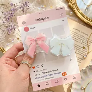 Cute Bow Phone Grip with Glossy Acrylic Top, Coquette Ribbon Phone Holder for Girls, Teens, Bags and Everyday Phone Decor