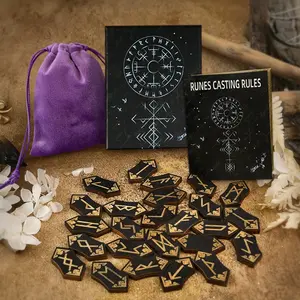 Wooden Runes Set, 25pcs/set Wooden Runes with Guide Book, Divination Rune Set for Witchcraft Beginner Meditation Rules