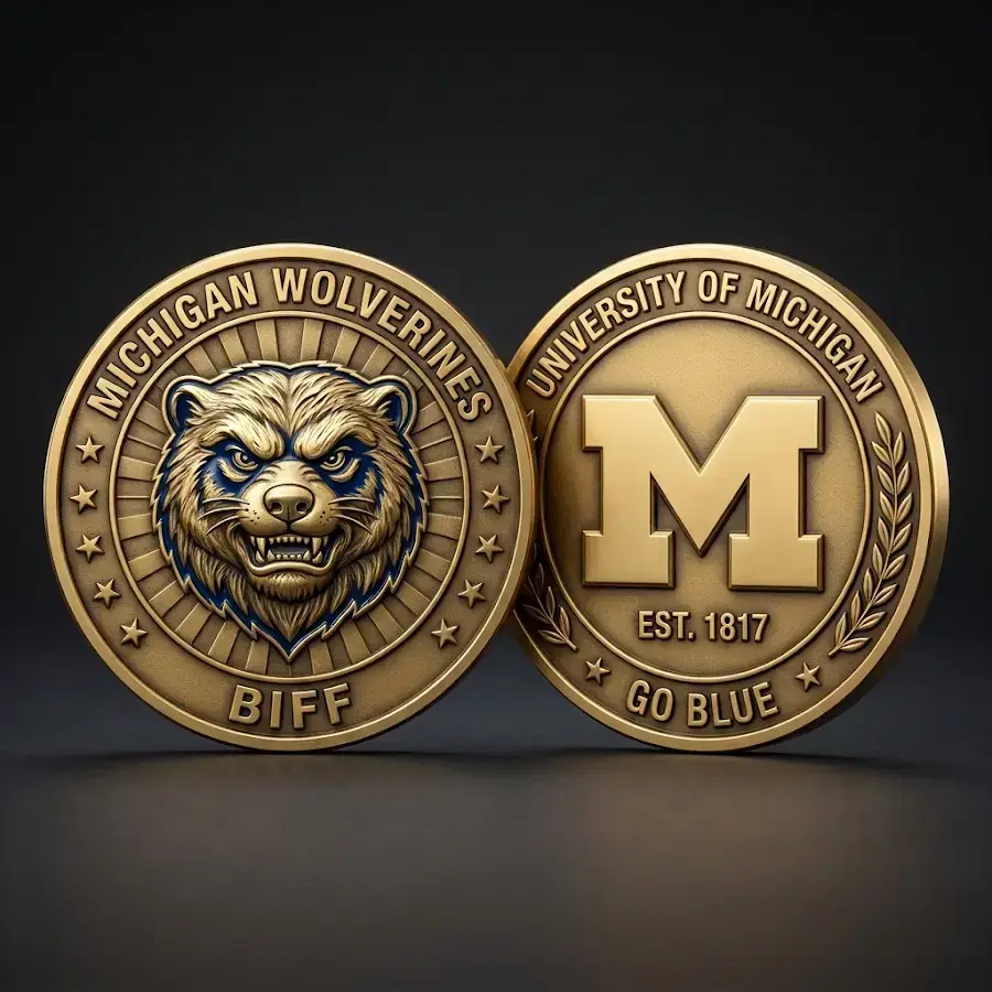 Michigan Wolverines challenge coin University of Michigan Biff Est 1817 Go Blue college football fan collectible coin gear