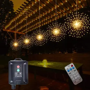 5 count 1000LED Solar Starburst Sphere Lights,Firework Light Remote Control Timer 8 Modes Dimmable  Hanging Fairy Light, Sparkly Lights for Patio Garden Tent Outdoor(Warm White)