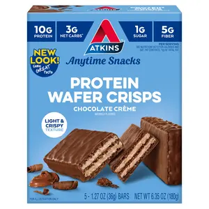 Chocolate Crème Protein Wafer Crisps with 10g Protein and High Fiber, Low Sugar Keto Friendly Snack Dessert, 5 Count