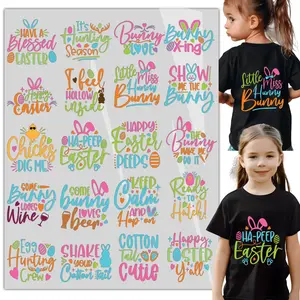 20sheet Easter Bunny ears Iron on Decals for T Shirts Heat Transfer Design, Bunny Iron on Transfers Appliques Crafts with Egg Pattern Iron on Patches for Easter Clothing , DIY Supplies Ready to Press