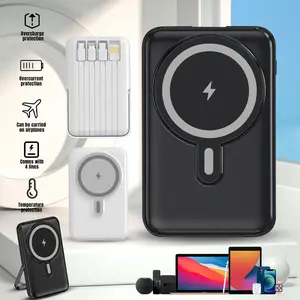 10000mAh Wireless Portable Charger – Magnetic Power Bank featuring Built-In Cables, LED Display, 22.5W PD Fast Charger