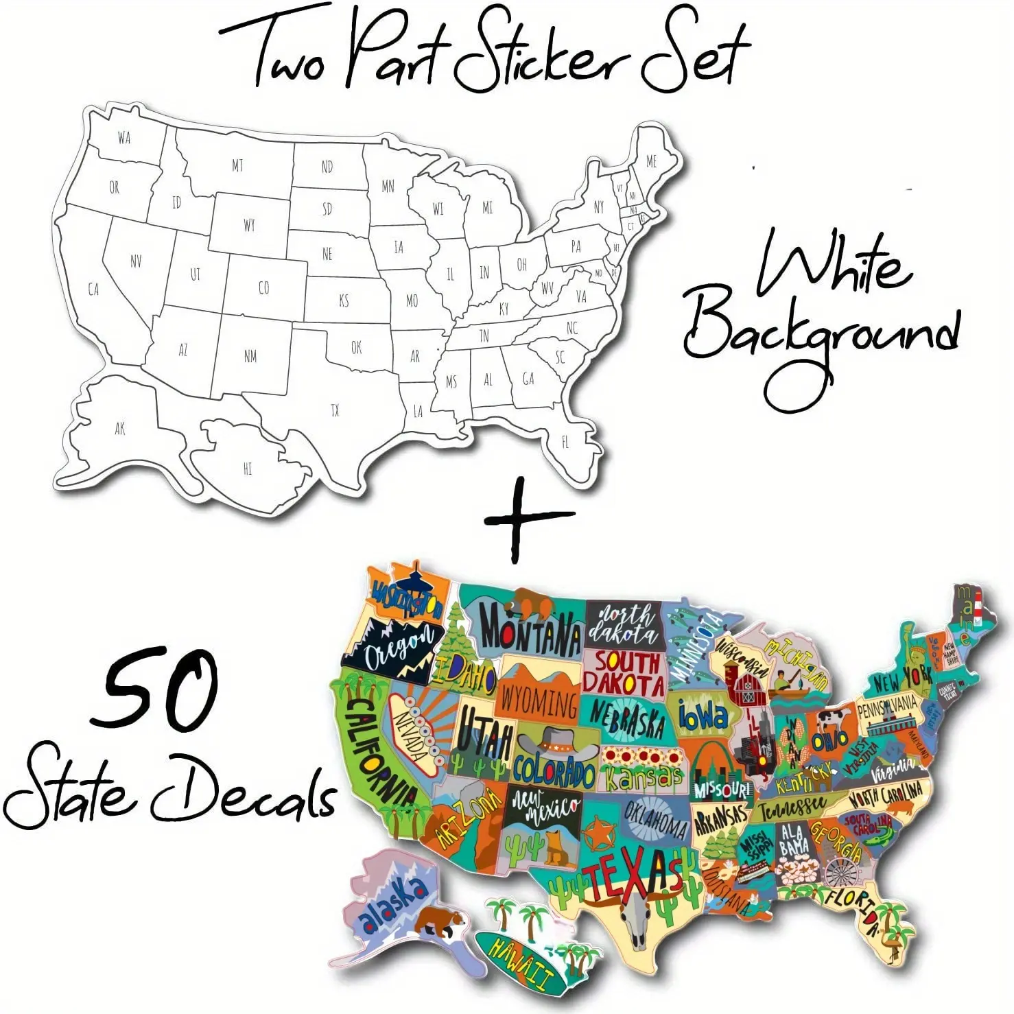 RV State Sticker Travel Map of The United States | 50 States Stickers of US | US State Decals | States Visited Vinyl Decal Bumper Sticker for RVs | USA Tracker for Camper Trailer Accessories | Sticker for Cars