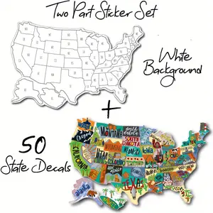 RV State Sticker Travel Map of The United States | 50 States Stickers of US | States Visited Vinyl Decal Bumper Sticker for RVs | USA Tracker for Camper Trailer Accessories | Sticker for Cars