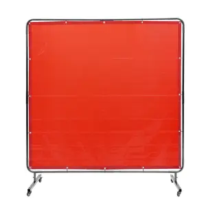 VEVOR Welding Screen with Frame,  6' x 6' Welding Curtain Screen, Flame-Resistant Vinyl Welding Protection Screen on 4 Swivel Wheels (2 Lockable), Moveable & Professional for Workshop/Industrial, Red