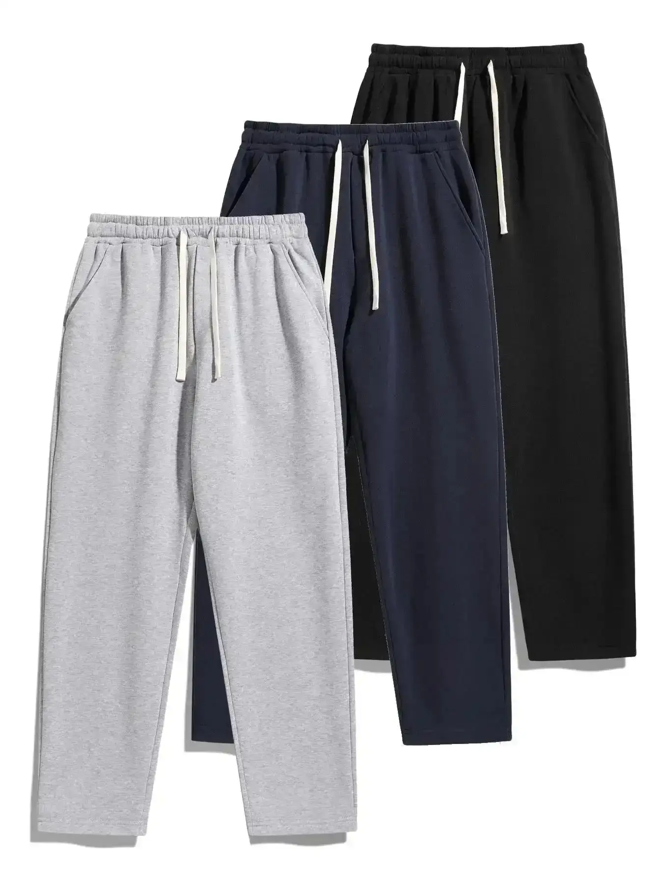 Men's Mid-Waist Fitted Uncuffed Wide-Leg Pants - Slim-Fit, Elastic Closure, Practical Pockets, Soft Beige Polyester Fabric, All-Seasons, Outdoor Activities, Breathable, Trendy, Clean