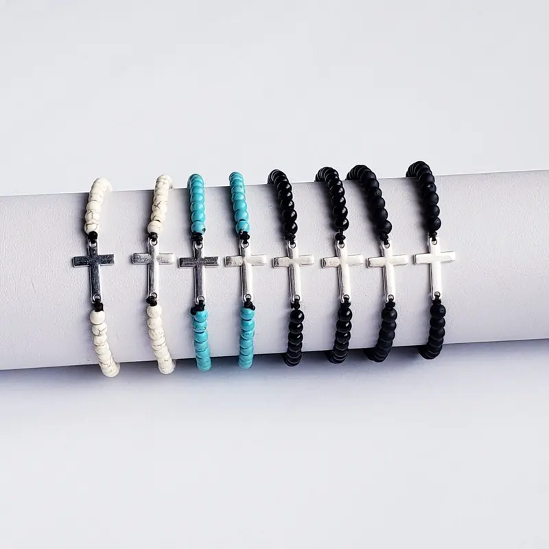 Stainless Steel Cross Faith Symbol Bracelet with Exquisite Beads - Unisex, Adjustable Fit, Elegant Design, Daily Layering Versatile Accessory, Costume Jewelry, Note: Choking Hazard Small Parts