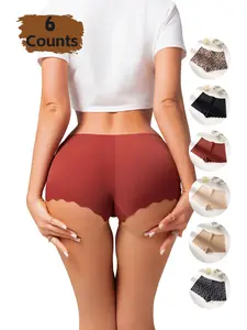 6-Pack Women's Heart Print Mid-Rise Ruffle Edge Boxers, Comfortable Breathable Cotton Stretchy Summer Underwear, Elastic Fit for All Seasons