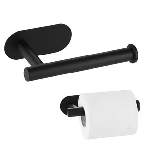 Adhesive Toilet Roll Holder Stand, Matte Black Stainless Steel Rustproof Toilet Paper Holder, Toilet Rack, Easy Installation Bathroom Accessory, Efficient Paper Organizer for Kitchen, Bathroom Storage Solutions, Hygienic Storage, Toilet Paper Dispenser