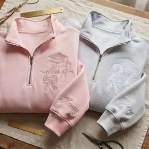 [MADE IN US] Personalized Coquette Senior 2027 Embroidered Quarter Zip Sweatshirt, Custom Bow Graduation Crewneck, Class of 2027 Shirt, Graduation Gifts