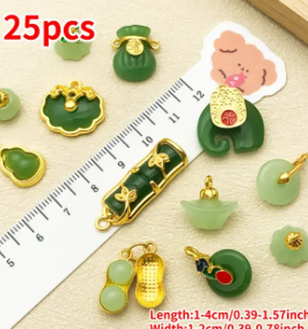 Mix 25pcs Chinese-style Hetian Jade & Natural Stone Charms Pendants Set - Perfect for DIY Necklace, Earring & Bracelet Crafting